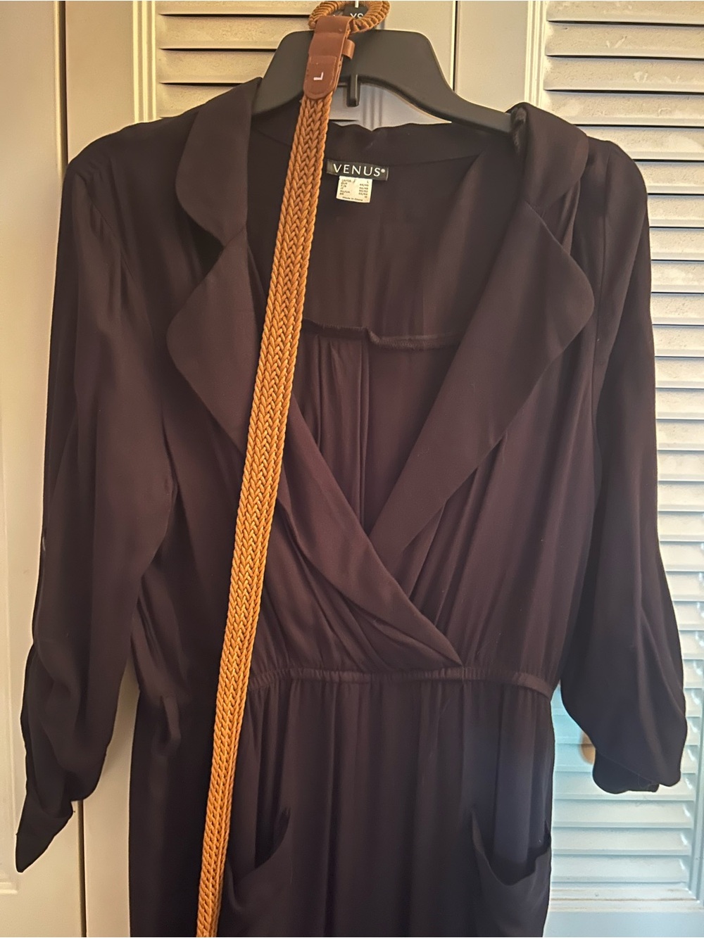 VENUS Black Surplice Wrap dress with pockets and belt